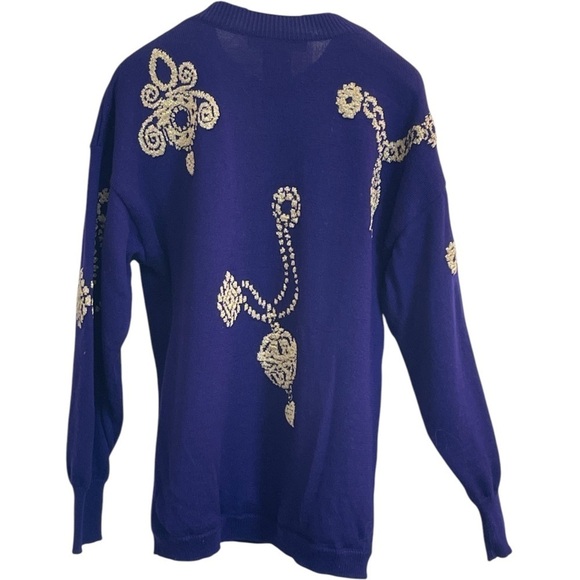 Escada by Margaretha Ley Vintage Purple Wool Sweater w/ Gold Embroidery Size 38 - Picture 6 of 15